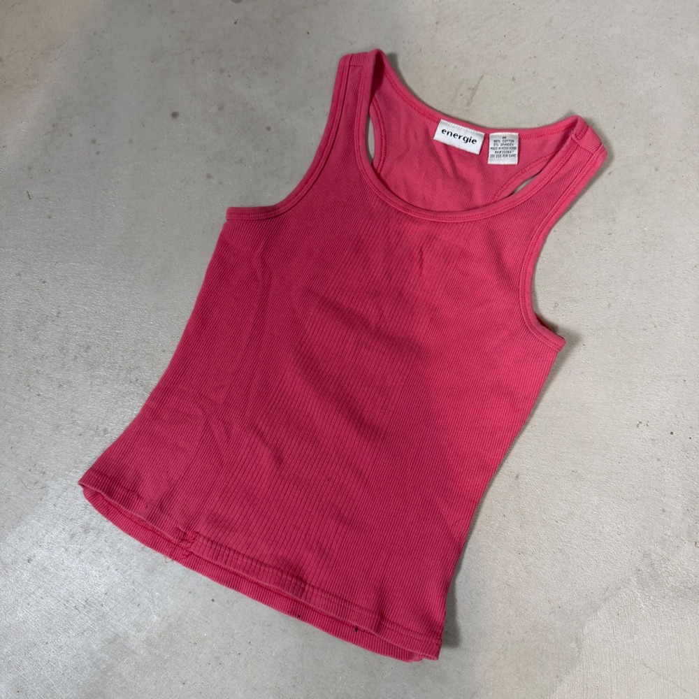 Vintage Energie Ribbed Racerback Tank Top Pink Y2K 90s Cotton Blend Medium